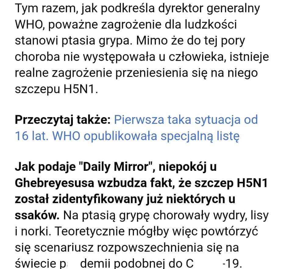 WIELKI RESET: WHO OSTRZEGA PRZED PTASIĄ&nbsp;GRYPĄ!