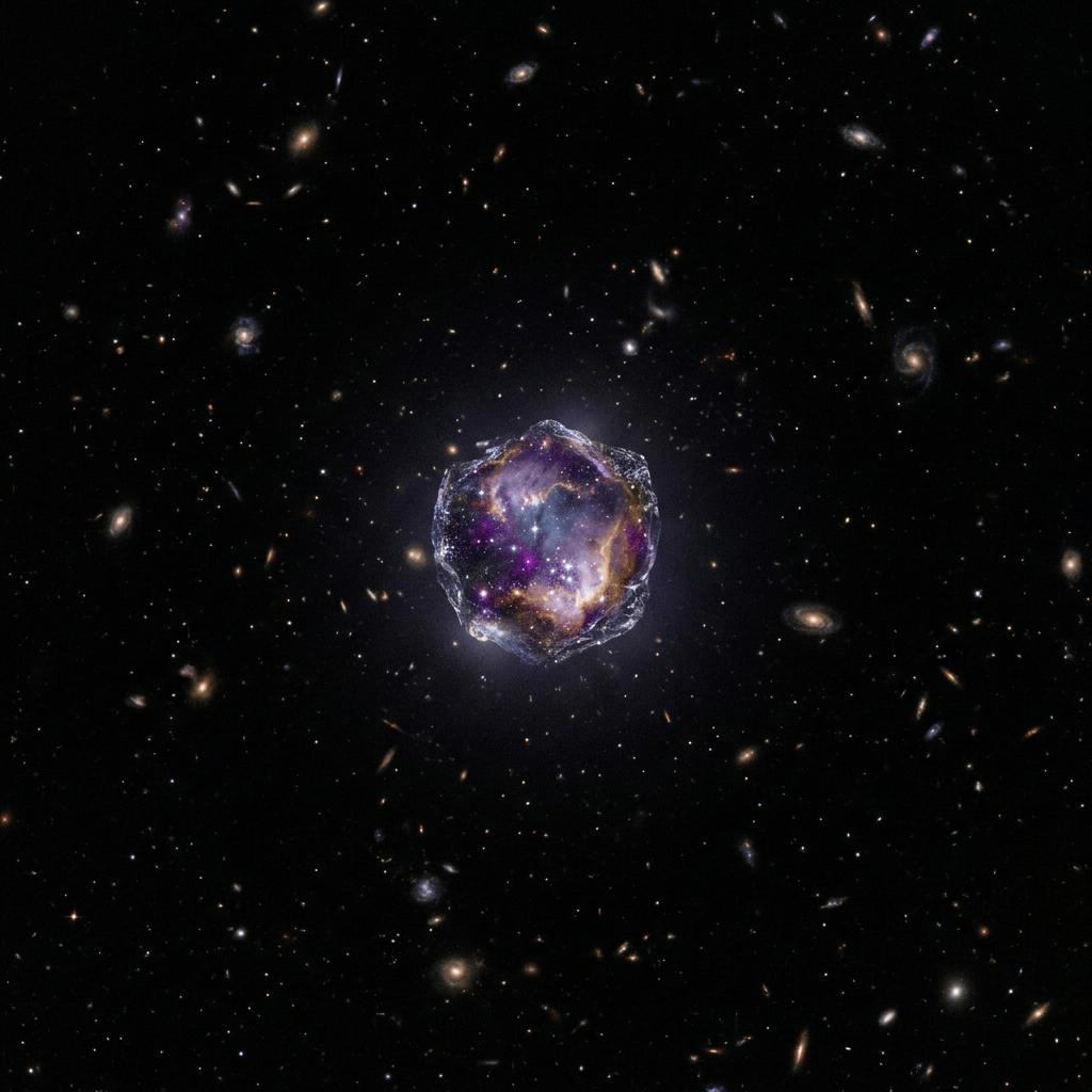 Bright supernova remnant with colorful gas and dust in deep space